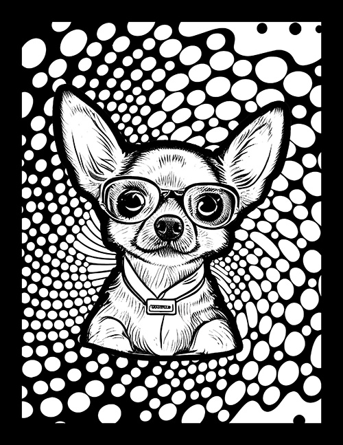 Smart Dogs with Glasses on Geometric Patterns Coloring Book