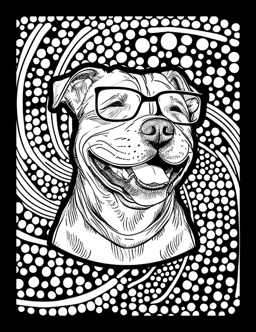 Smart Dogs with Glasses on Geometric Patterns Coloring Book