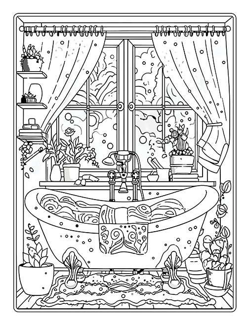 Cozy Places: Home Interior Adult Coloring Book