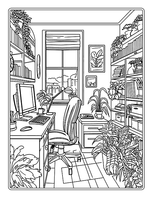 Cozy Places: Home Interior Adult Coloring Book