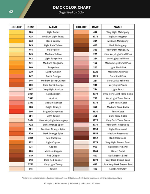 Diamond Painting DMC Color Printable Chart 