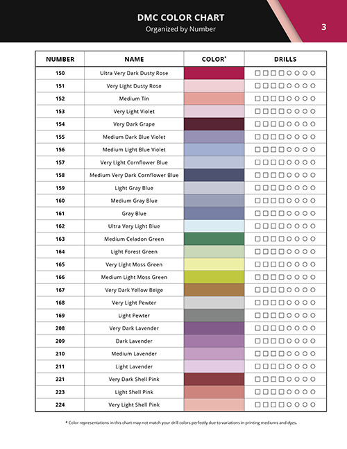 DMC Color Chart for Diamond Painting